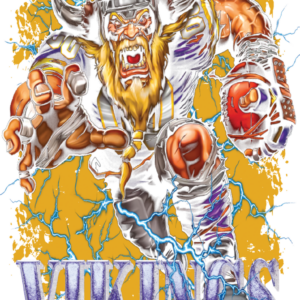 Fierce Viking football player with electric energy and intense expression.