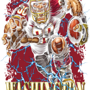 Dynamic illustration of a fierce football player in action, with lightning effects.