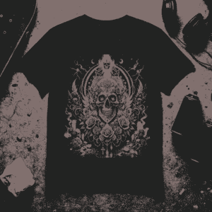 Black T-shirt with a detailed, artistic owl design.